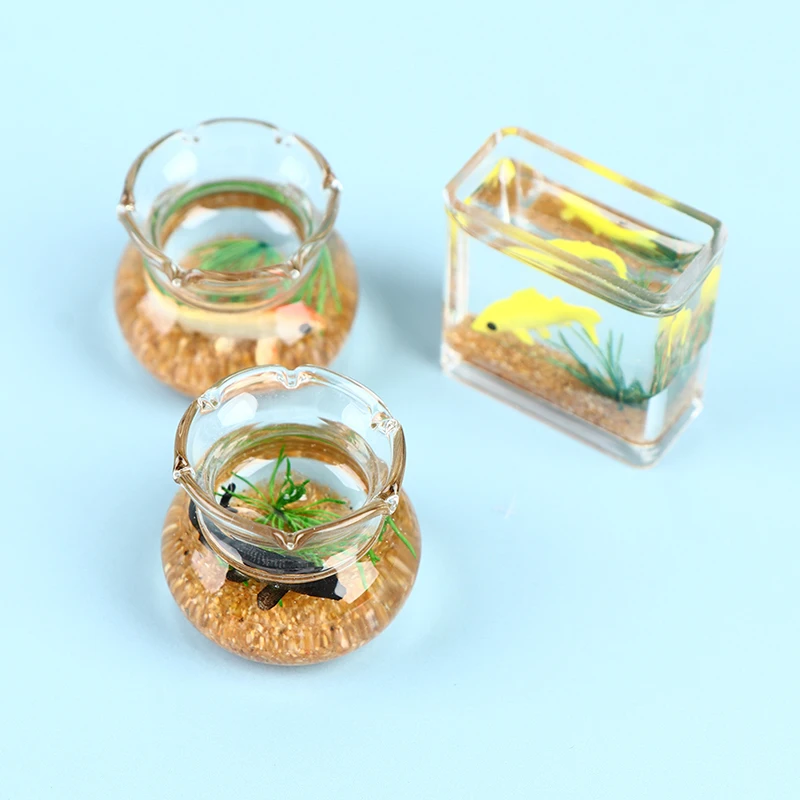 

New Dollhouse Miniature Glass Fish Tank Bowl Aquarium Doll House Home Ornament Toys For Dollhouse Decals Color Random