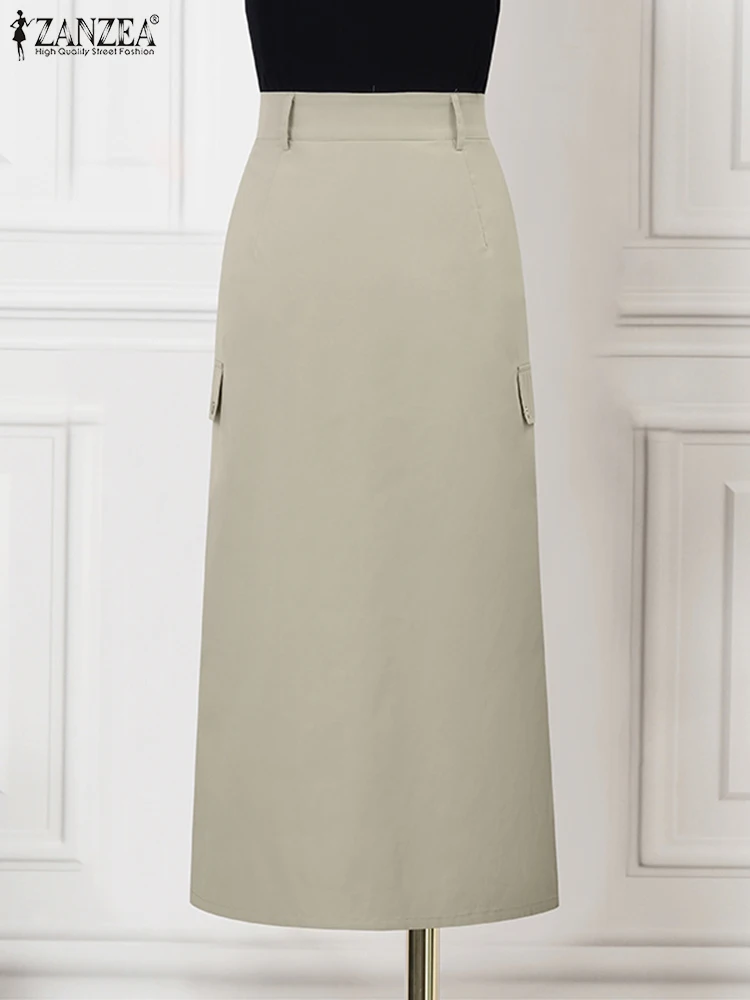 Модная женская Однотонная юбка-карго ZANZEA 2024 Повседневная Свободная длинная юбка