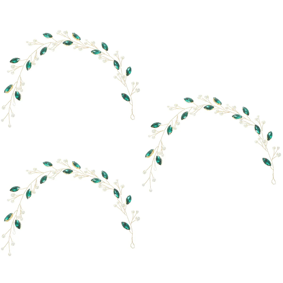 

Свадебные аксессуары для волос с жемчугом, 3 шт., повязка на голову, европейский и американский стиль, 30,5x2,5x0,1 см, зеленое стекло, дрель для невесты