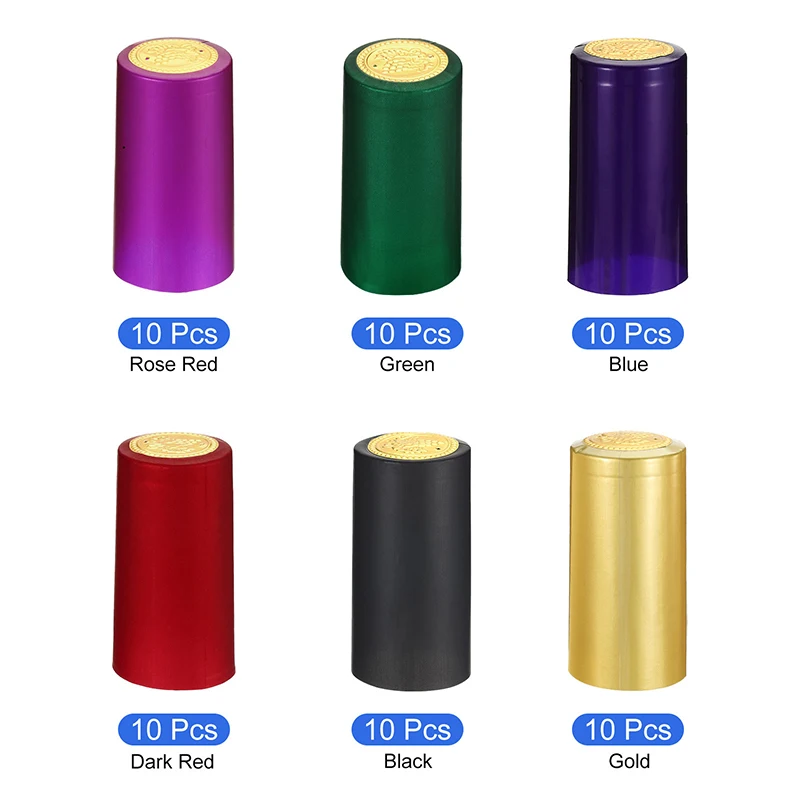 

60pcs wine Heat Shrink Shrinkable 30mm/1.18" PVC Caps Films Sealing Cap Wine Bottle Film Wine Heat Shrinkable Cap 6 Colors