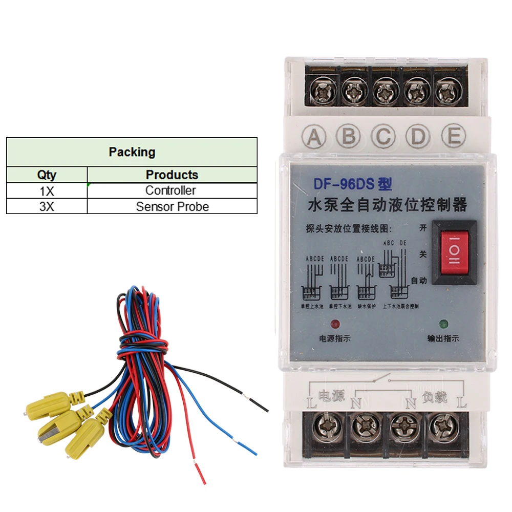 

DF-96D DF-96DS Переключатель контроля уровня воды 20A220V Резервуар для воды Датчик обнаружения уровня жидкости Контроллер водяного насоса Провода 2 м