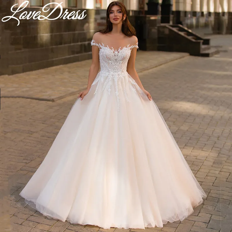 

LoveDress Princess A-Line Wedding Dress Off The Shoulder Lace Appliques Wedding Gowns Illusion Button Zipper Vestidos De Noiva