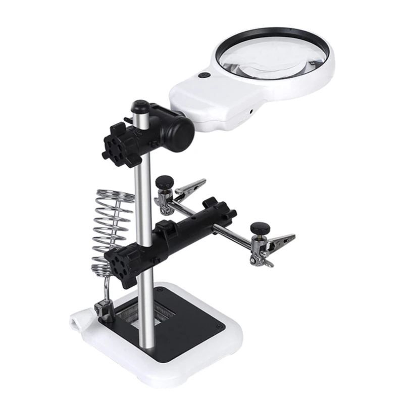 

Helping Hands Stand with LED Light Magnifying Glass & Soldering Iron Holder 3.5X 5.25X Magnifier for Miniatures Projects