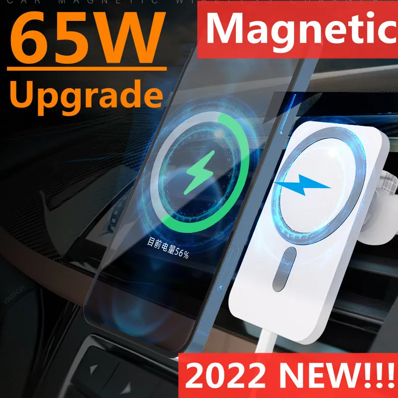 

65W Magnetic Wireless Car Charger Phone Holder For / 14 13 12 Pro Max Mini Macsafe Qi Fast Wireless Car Charging Station