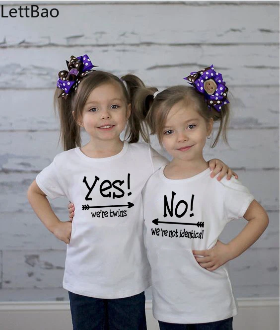 

Yes We Are Twins No We Are Not Identical White Kids Tshirt Twin Baby Tshirt Twins Boys Girls Birthday Gift Twin Clothing Wear