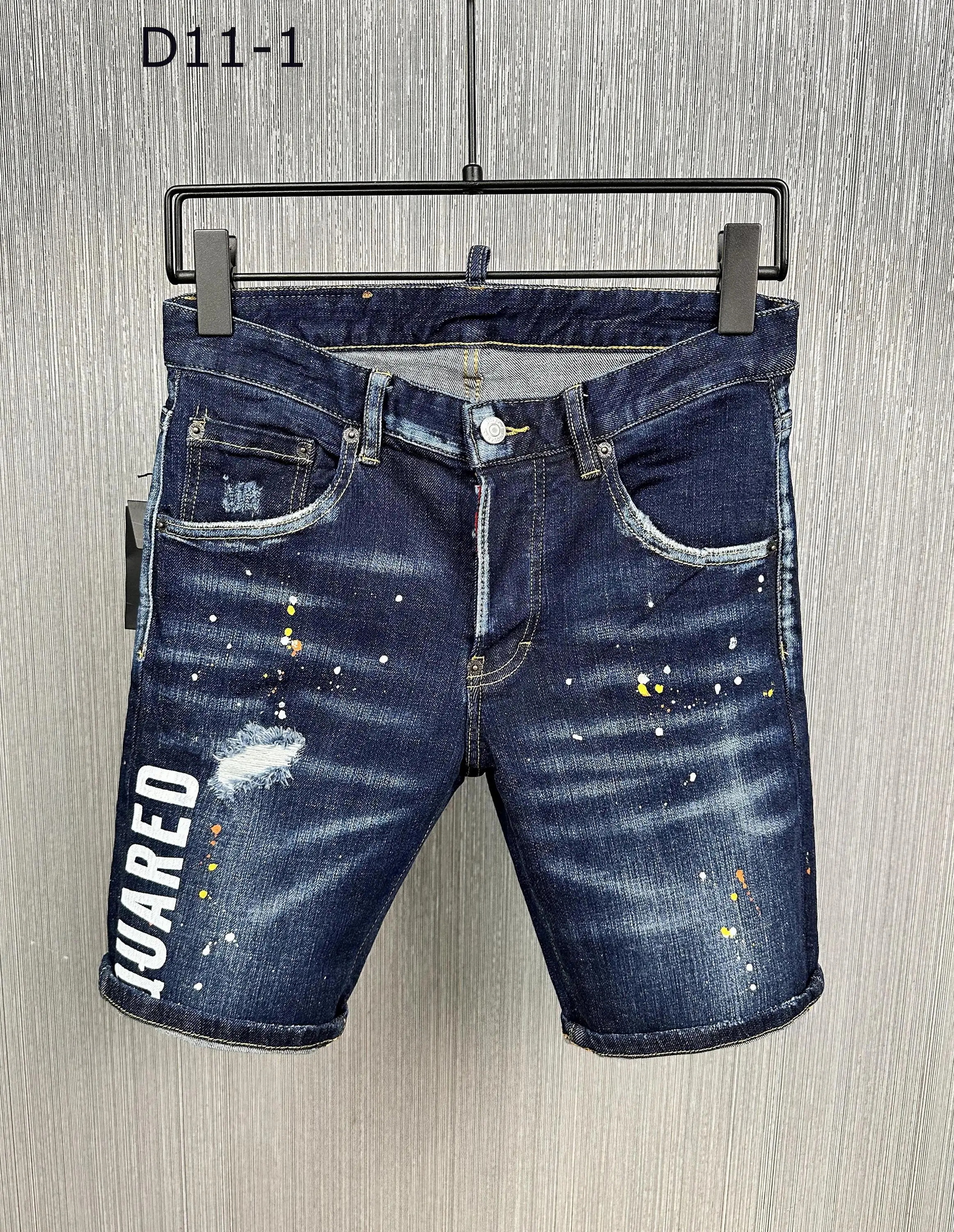 

2023 New Men Letter Printing Splash Ink Scratched Ripped Shorts Fashion Short Jeans D11-1#