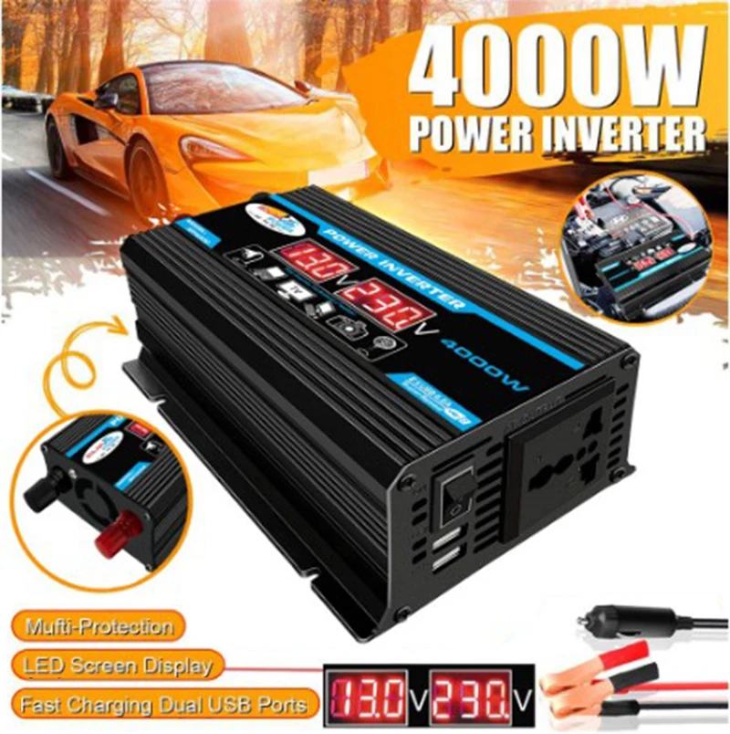 

4000W 12V 220V/110V Digital Car Power Inverter LED display Transformer Auto Power Converter Charger Adapter Inversor 2 USB
