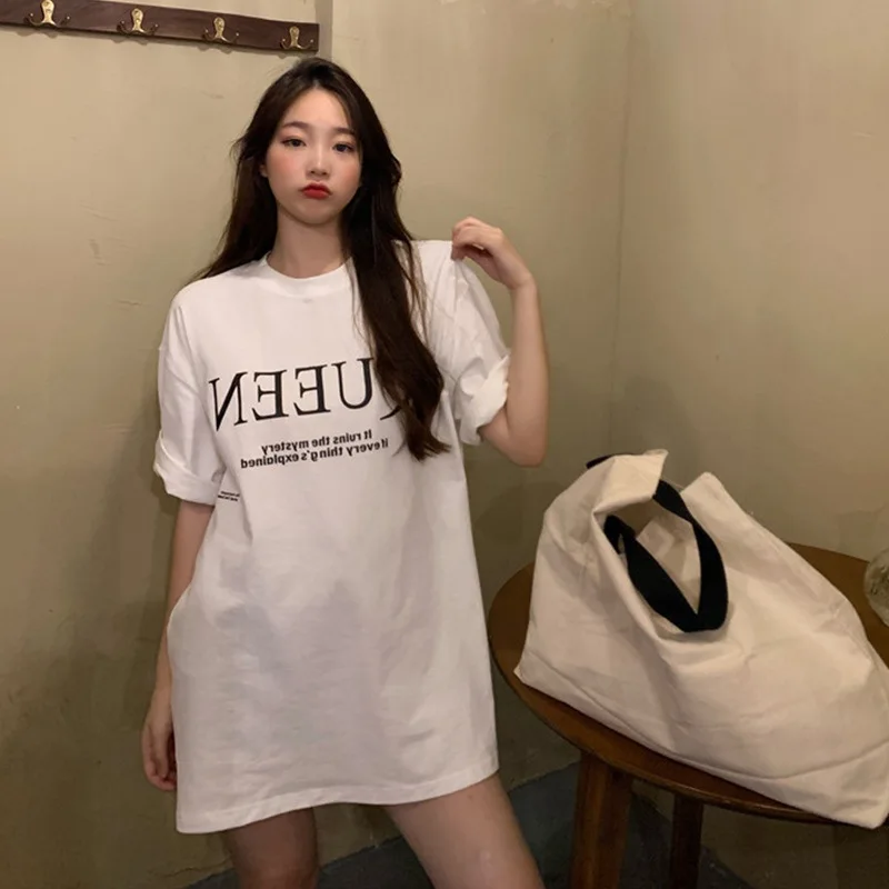 

woman tshirts Casual clothing Round neck medium length short sleeve loose and comfortable