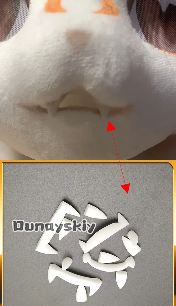 Фото Пушистый меховой костюм Kemono с 3D принтом, искусственные зубы, костюмы для косплея, аксессуары, 2 шт./4 шт., 3D-печать, клыки-оборотня, меховой костюм, реквизит для самостоятельного изготовления №4