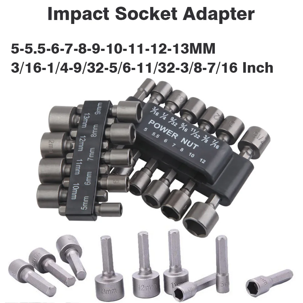 14pcs Hexagon Socket 1/4 Adapter Impact Sleeve CR-V Electric Wrench Batch Head Set Mechanical Power Nut Tools Extension Socket