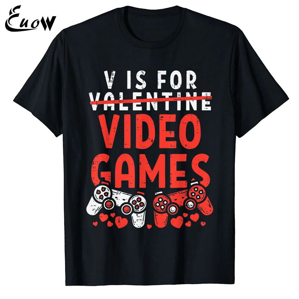 

Euow 100% хлопок, V-образный вырез для видеоигр, забавный подарок для геймера на День святого Валентина, винтажная Мужская одежда, повседневная ф...