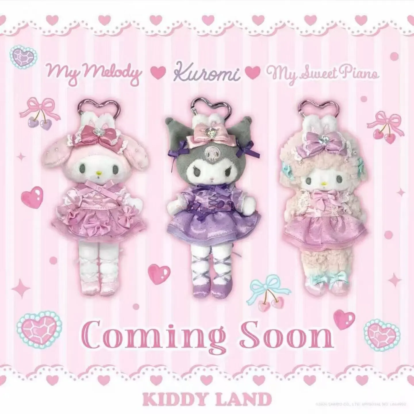 Фото Плюшевый брелок Sanrio My Melody Kuromi в виде платья для балета My Sweet Piano с застежкой в форме сердца, милый плюшевый аксессуар для сумки для фанатов аниме №5