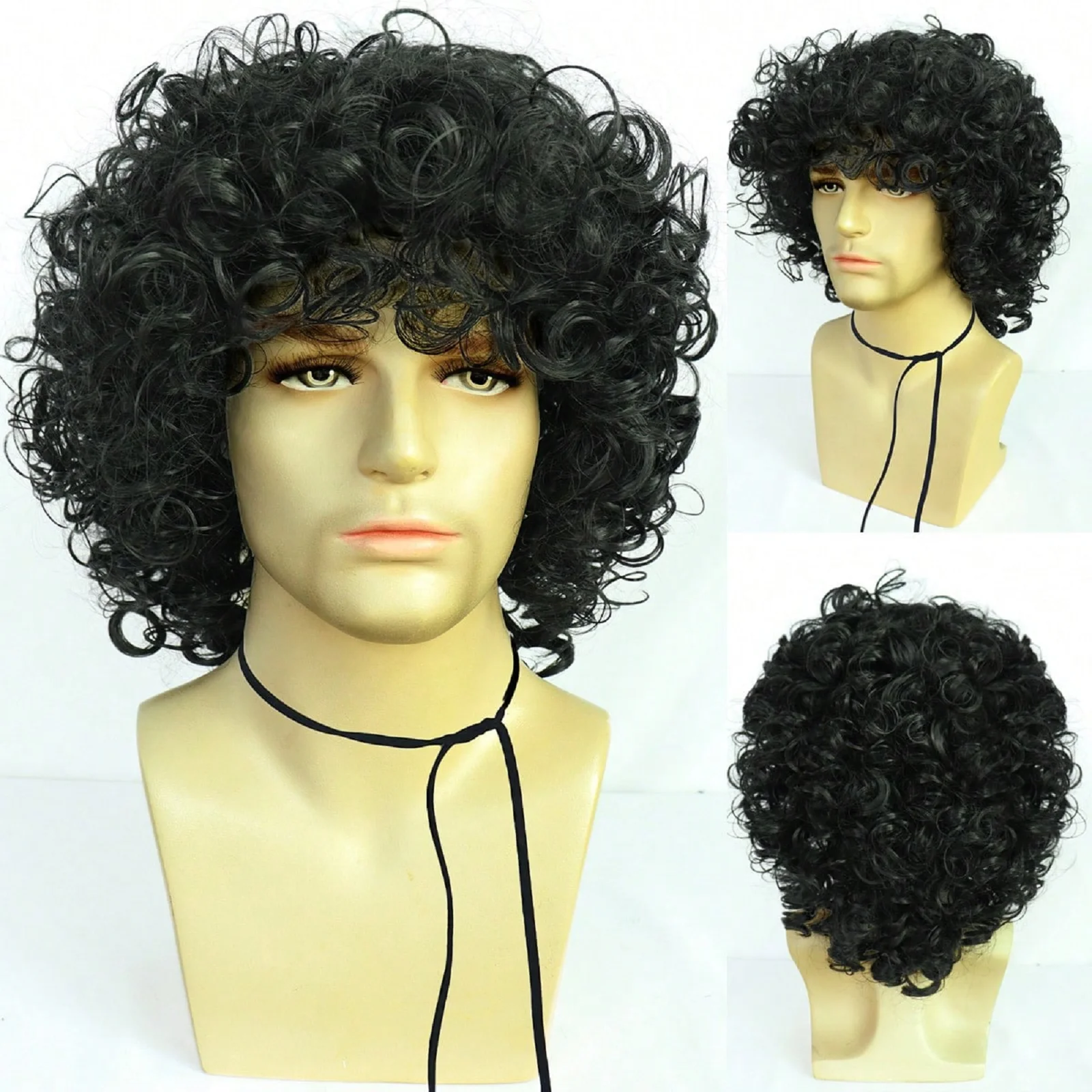 Парик мужской для косплея из аниме мульлет рокстар диско синтетический кудрявый