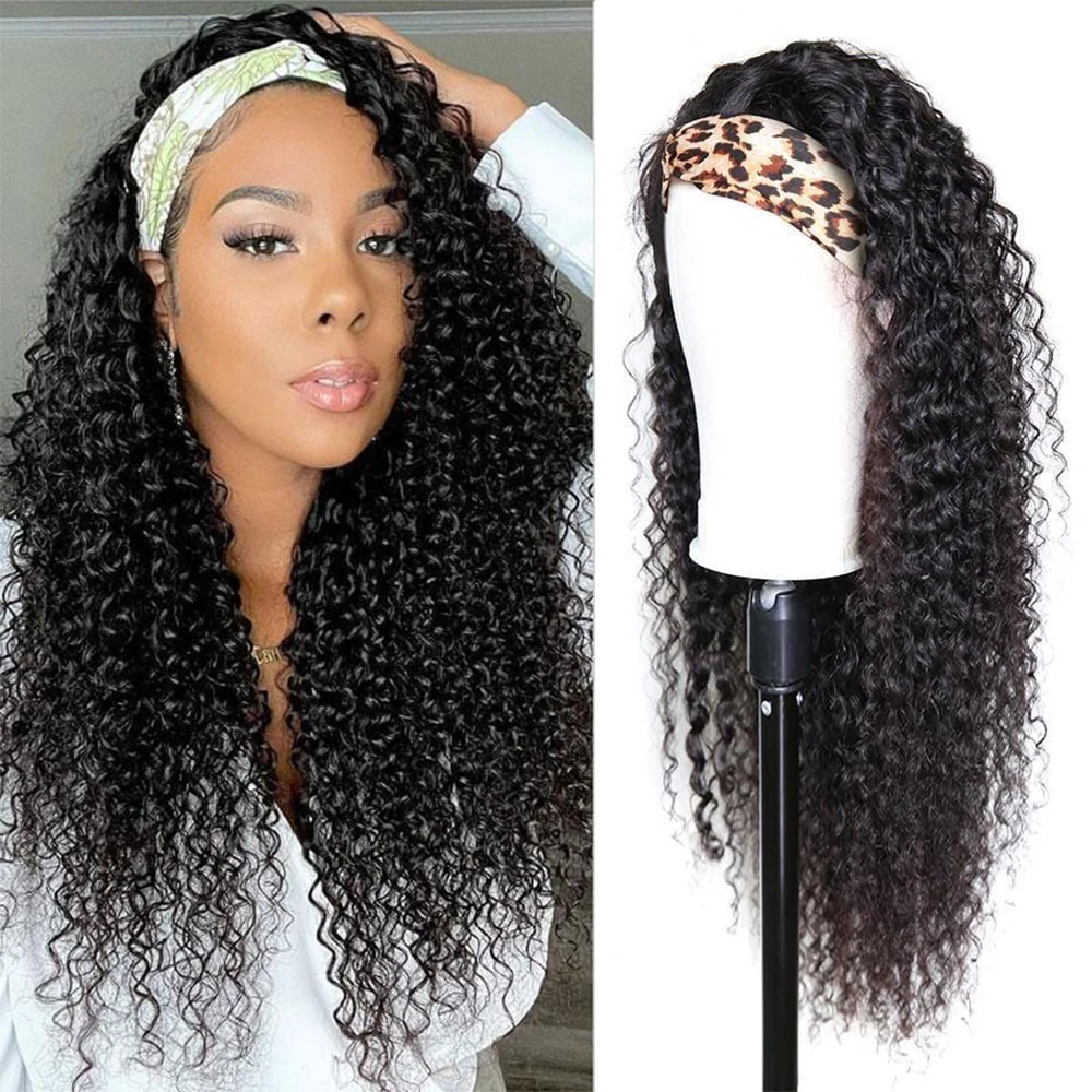Karbalu Curly Headband Wig Human Hair Glueless Wigs Kinky Curly Human Hair Wigs For Black Women Brazilian Full Machine Made Wig