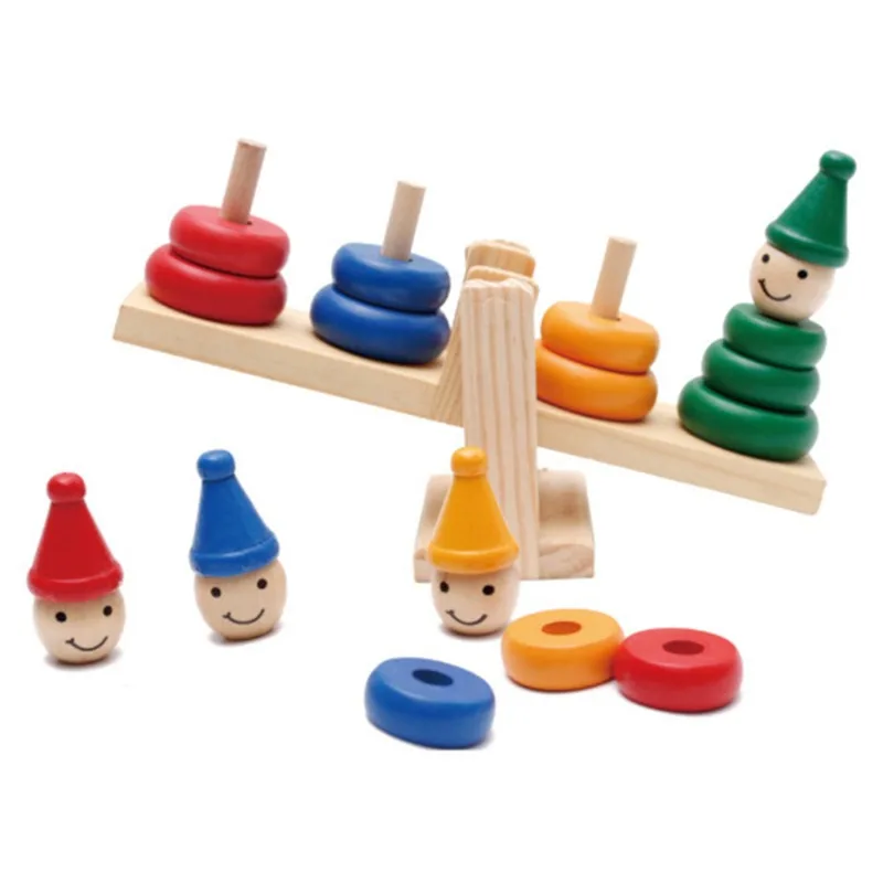

Wooden Clown Rainbow Stacker Seesaw Balance Scale Board Balancing Game Kids Early Education Toys For Children