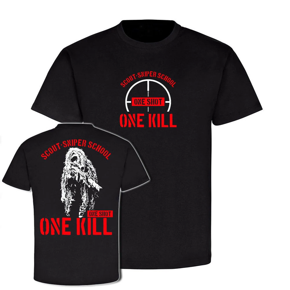 

One Shot One Kill. US Army Scout Sniper School T-Shirt. Summer Cotton Short Sleeve O-Neck Mens T Shirt New S-3XL