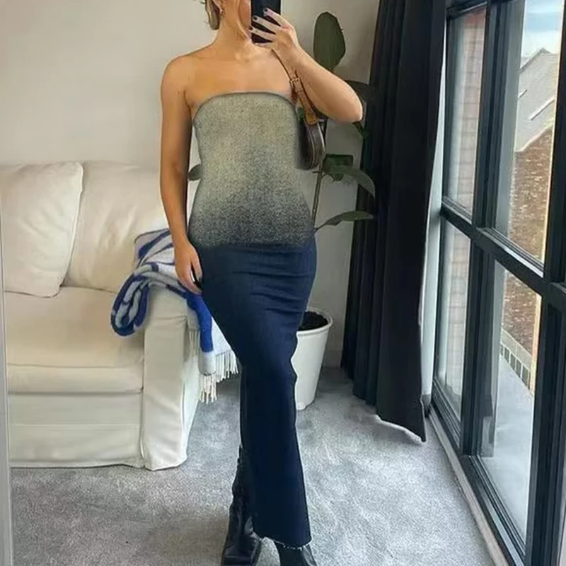 

Casual Slim Denim Dress Sleeveless Bras Bodycon Midi Dress Women Summer Sexy Backless Party Dresses
