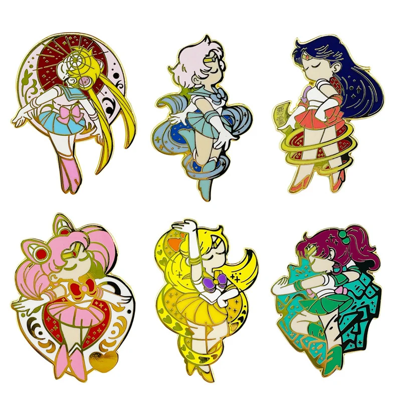 

9 Style Sailor Moon Pins Kawaii Tsukino Usag Mizuno Ami Metal Badge Cartoon Brooch Pin Anime Figures Badge Decor For Pants Bag