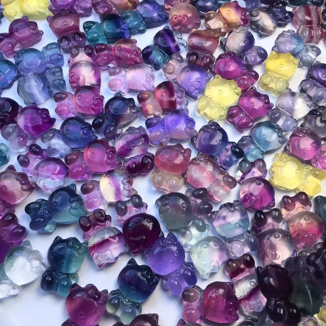 1 шт. Fengbaowu натуральный Радужный флюорит мультяшный кот кулон украшение для дома