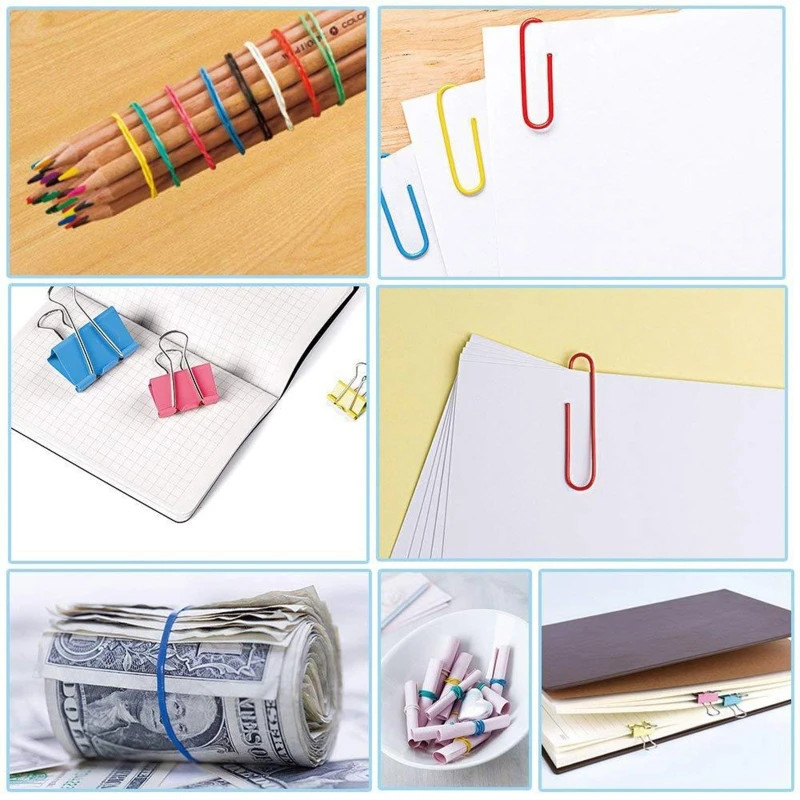 

240Pcs Metal Binder Clips Elastic Rubber Bands Paper Clips Kit with Round for Ca