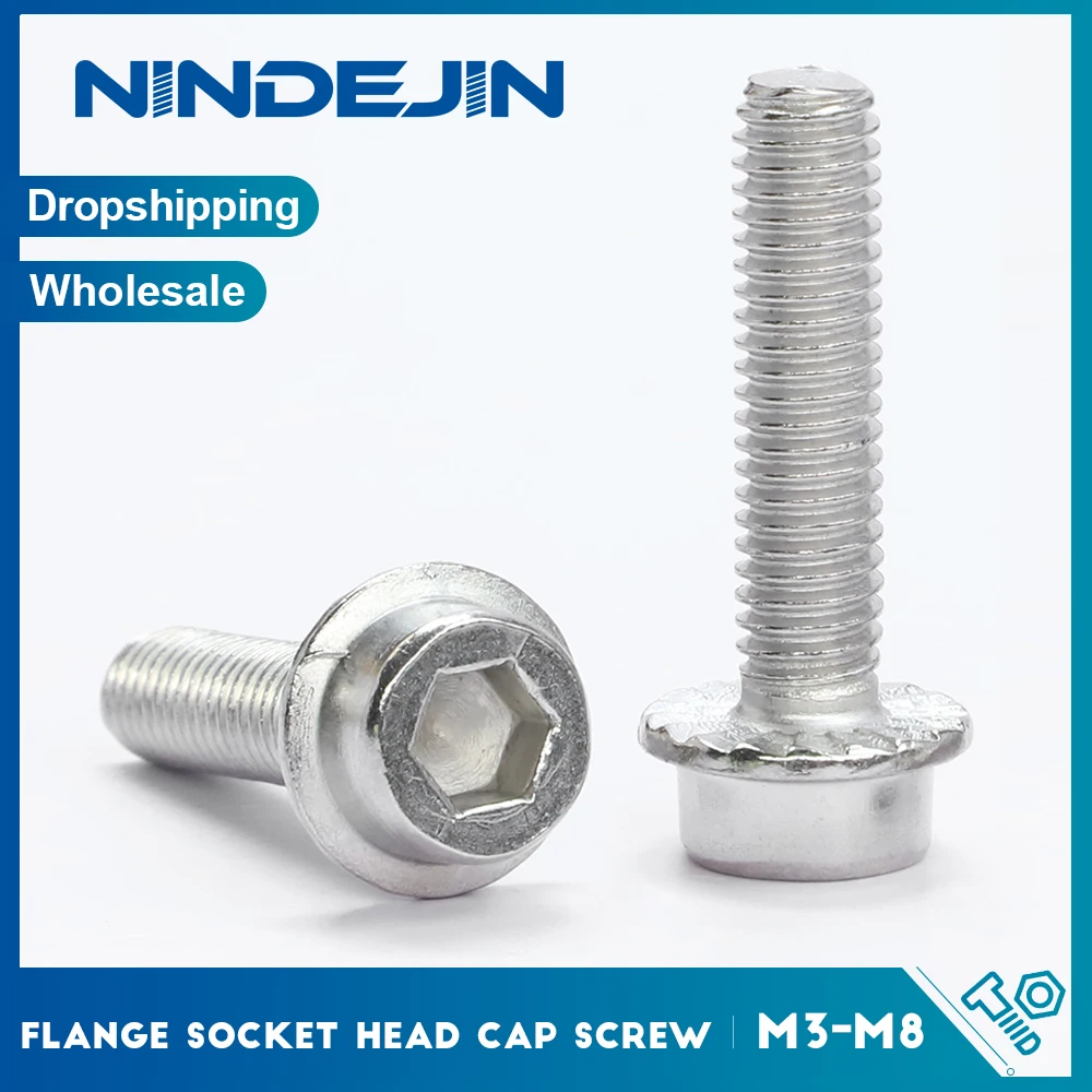 10-20 шт./упак. шестигранная головка с зубчатыми фланцевыми винтами из нержавеющей стали 304, M3 M4 M5 M6 M8 M10 M12, фланцевый болт с шестигранной головкой