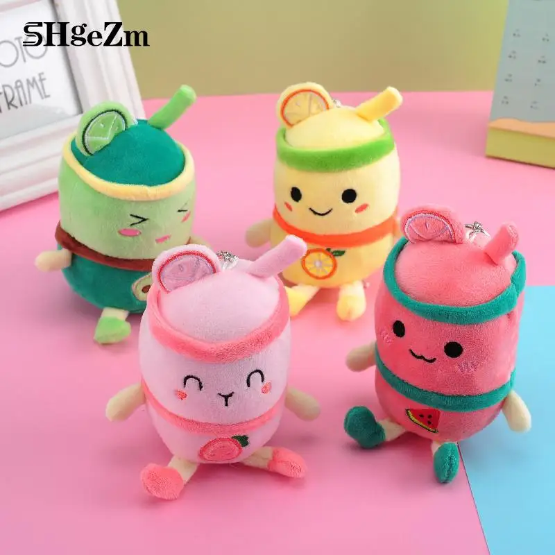 

New Cute Fruit Milk Tea Cup Plush Doll Keychain 15cm Milk Tea Bag Pendant For Female Kwaii Plush Keychain