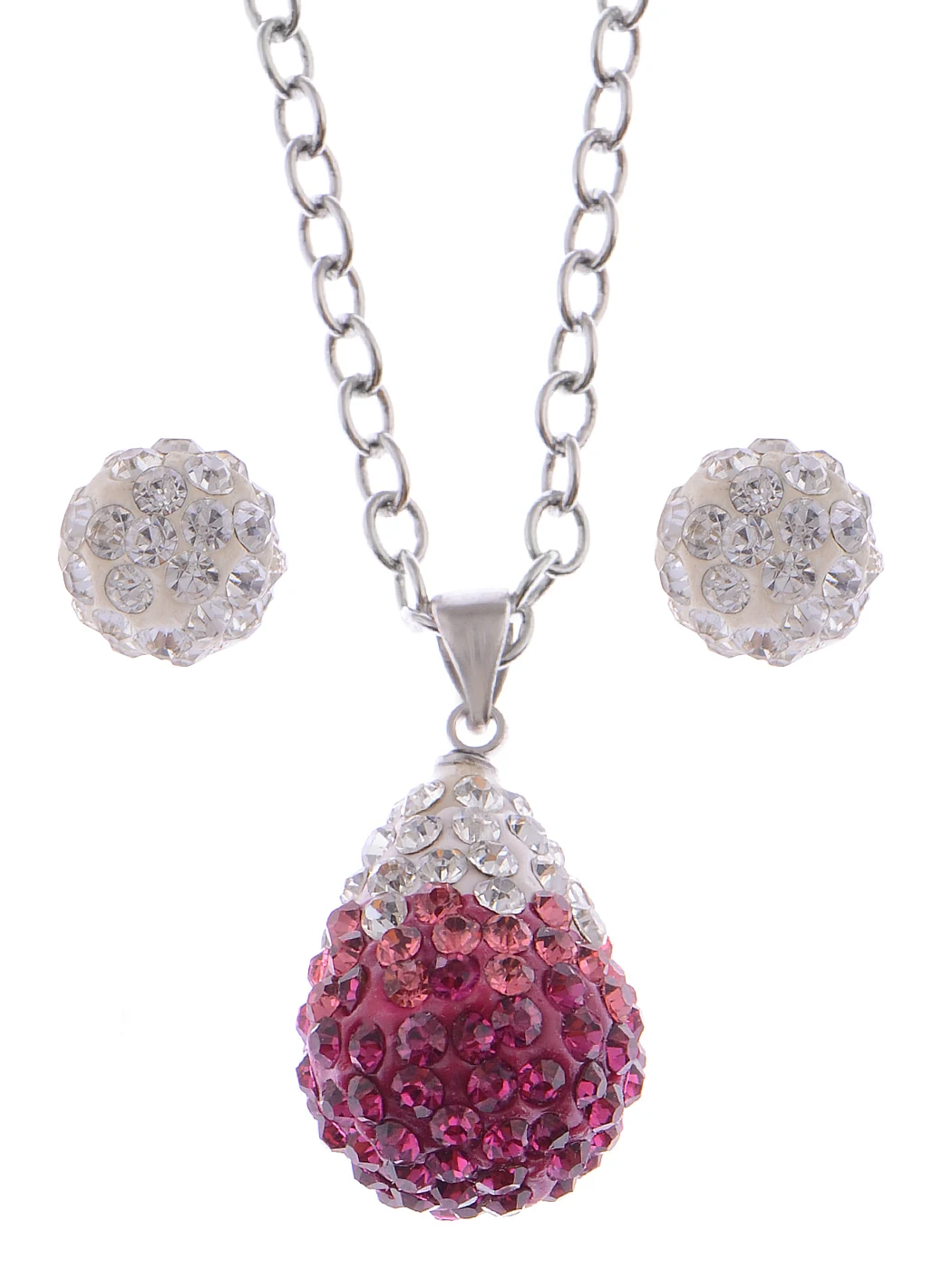 

Interesting Clear Fuchsia Pink Rhinestones Teardrop Pendant Necklace Earring Set
