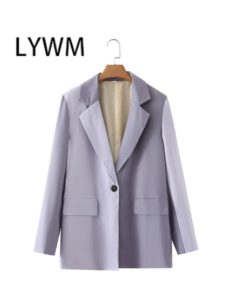 

LYWM Women Fashion With Pockets Patchwork Single Button Blazer Vintage Long Sleeves Notched Neck Female Office Lady Outfits