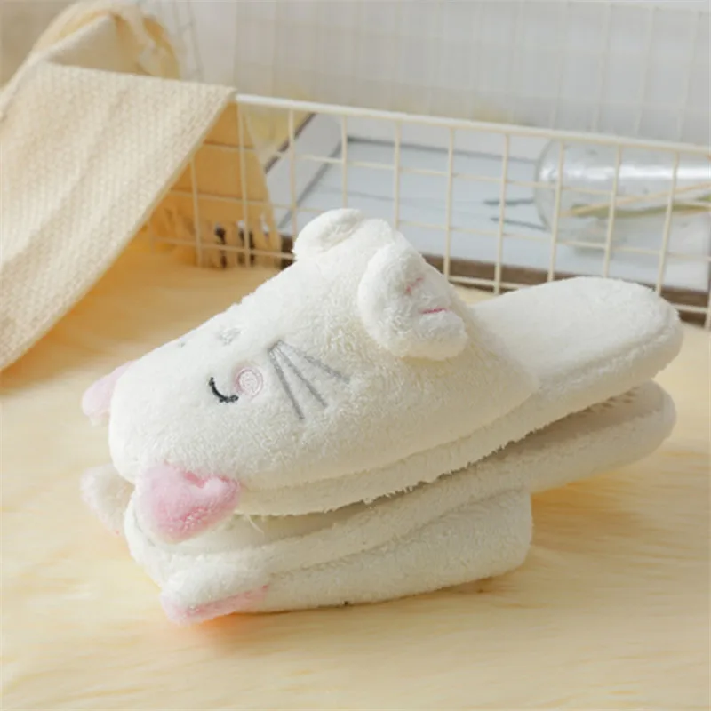 Новые зимние женские тапочки хлопковые домашние с котом теплые и Нескользящие