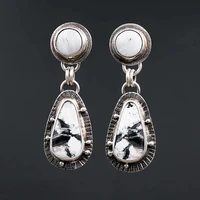 vintage white black pendientes earrings bohemian ethnic style handmade carved silver color dangle earrings for women party gift