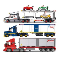 city series truck maintenance transporter tanker trailer crane car building blocks bricks model toys for kid