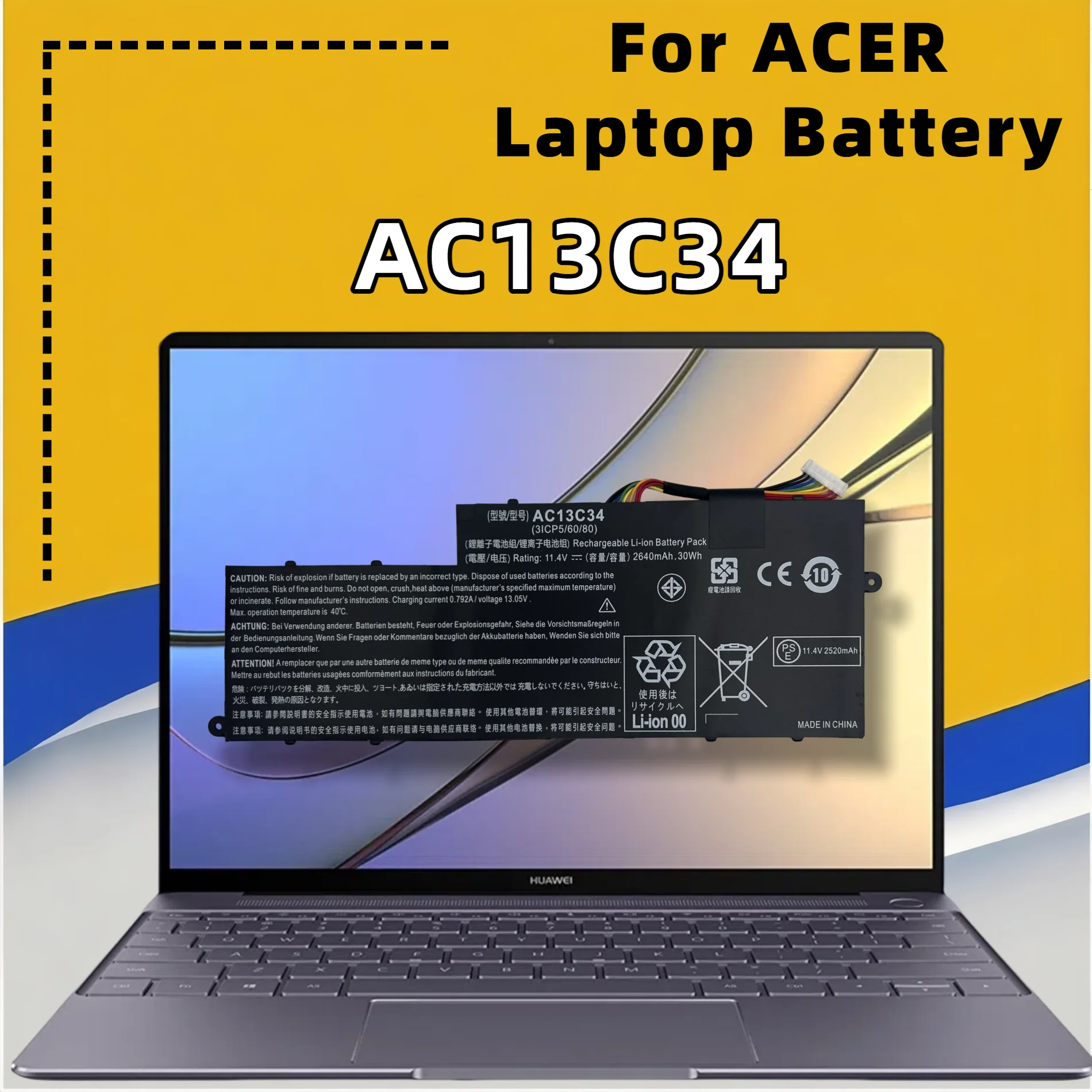 Фото Аккумулятор для ноутбука FRLESUI для Acer AC13C34 Aspire V5-122P V5-132 E3-111 E3-112 ES1-111M MS237 KT.00303.005 11,4 В 2640 мАч/30 Втч №5