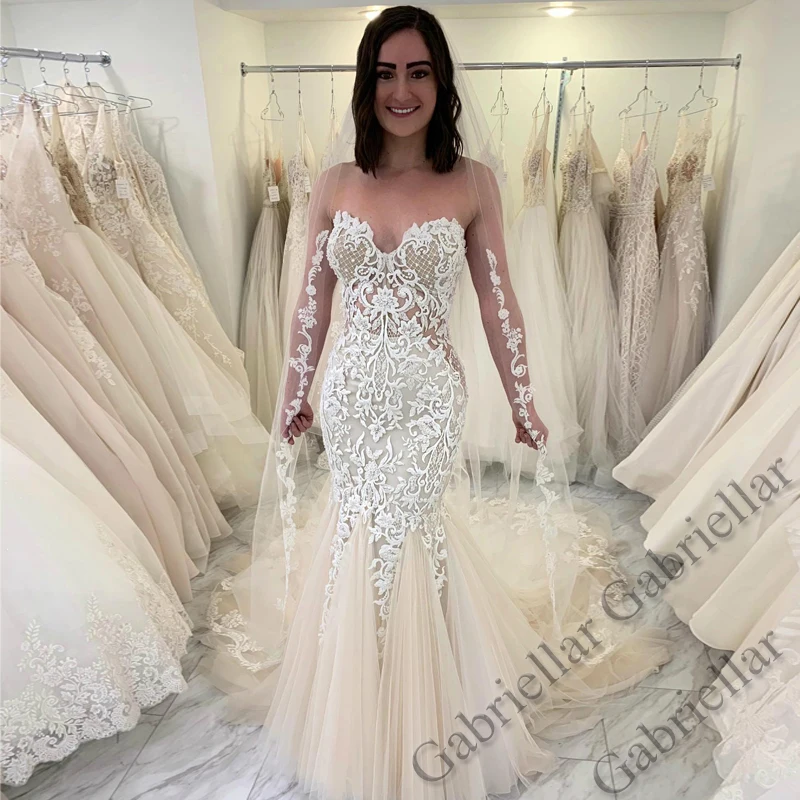 

Gabriellar Mermaid Wedding Dress Strapless Tulle Pleated Exquisite Appliques Chapel Mopping Gown Vestido De Novia 2022 Women