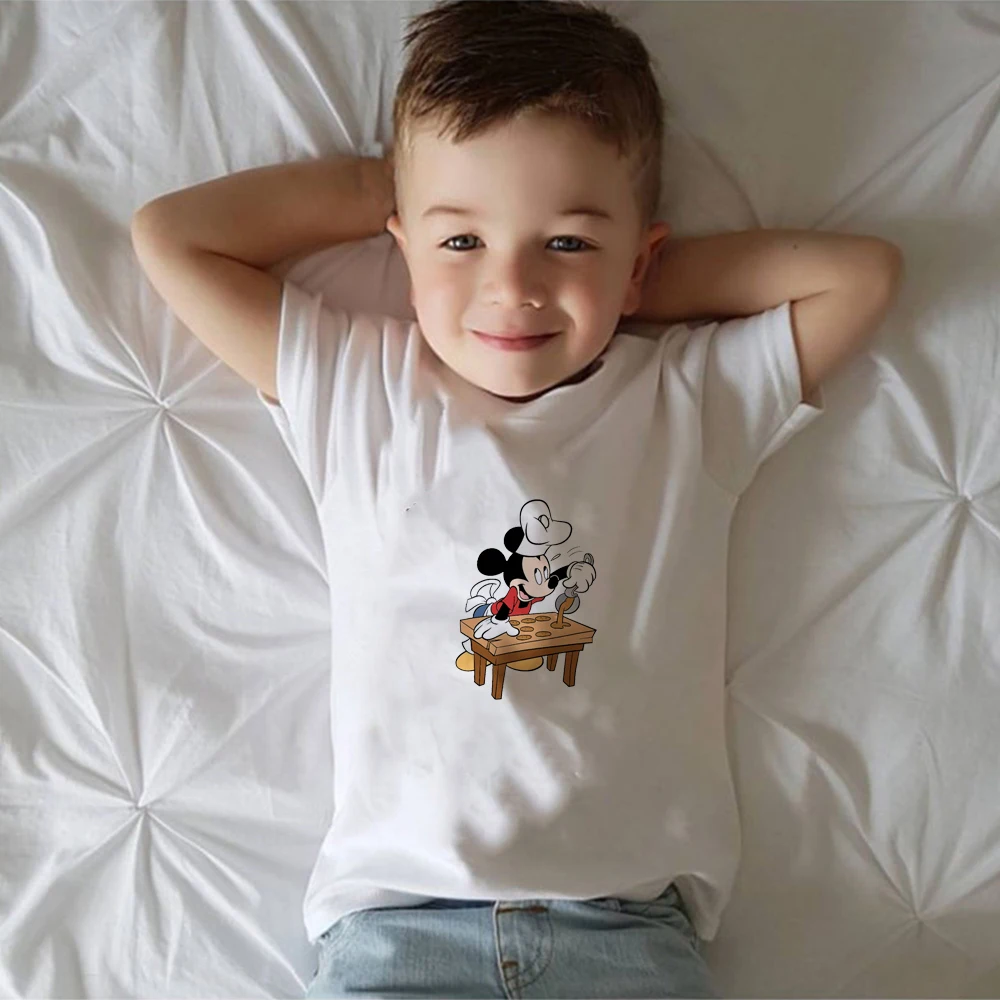

Disney Base T-shirts Mickey Cartoon Fashion Kid O-Neck Summer Baby Tshirt White Boy Clothes Soft Children Short Sleeve Top