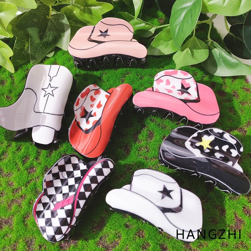 HANGZHI Creative Star Cowboy Hat Shark Hair Claw Color Boots Hair Clips For Women Girl 2022 New Trendy Ponytail Hair Accessories