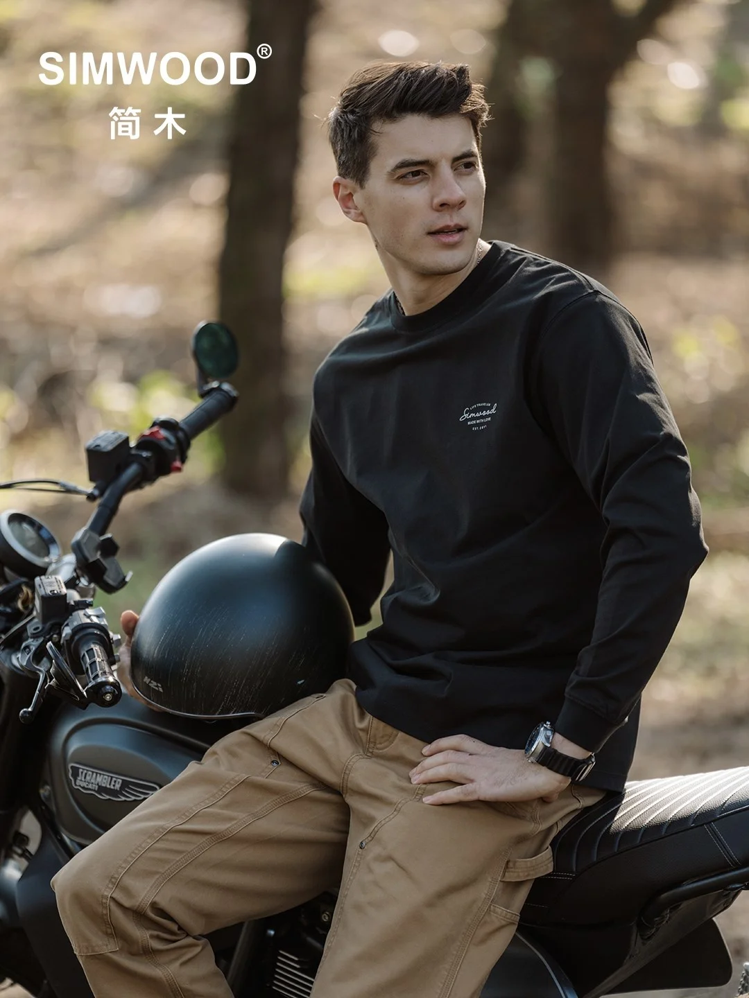 

SIMWOOD 2023 Autumn New 240g Sorona Fabric Long Sleeve T-shirts Men Oversize Chest Print Tops High Quality Brand Clothing