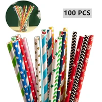 100pcs paper straws disposable straw degradable drink tableware birthday wedding christmas party decor supplies kitchenware