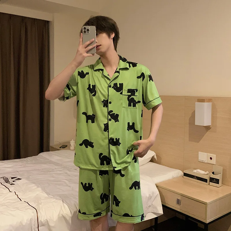 Мужская летняя пижама Dopamine High Sense зеленая хлопковая с короткими рукавами