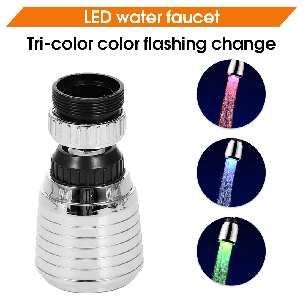 

LED Lighting Water Faucet Temperature Kitchen Bathroom Tap Shower Head Rotate Heat-resistant Sprayer Sink Spray Nozzle