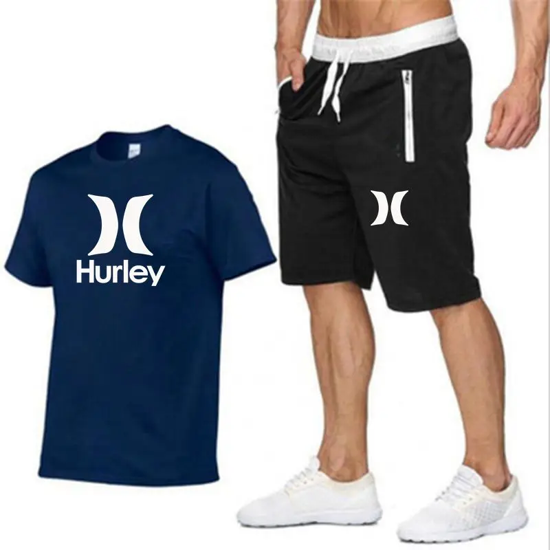 2023 men's Hurley T-shirt sportswear spring and summer men's short sleeve+shorts suit men's sports short sleeve suit s-2XL