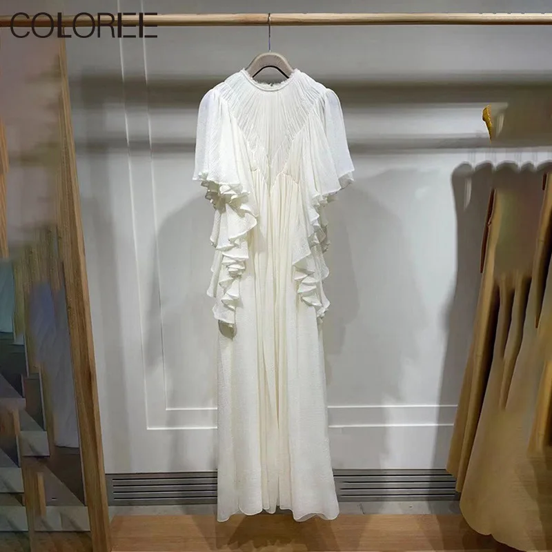 

Женское Шифоновое Платье макси с оборками, элегантное белое Плиссированное длинное платье с коротким рукавом в Корейском стиле, лето 2023