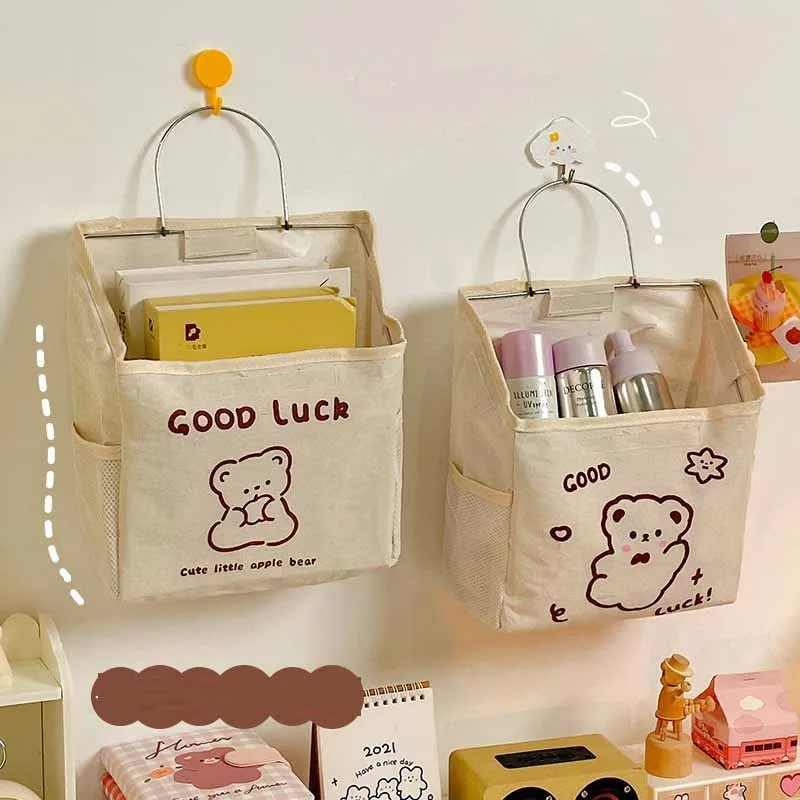 

Кавайная подвесная сумка для хранения в виде медведя, настенный Настольный квадратный медведь, мелочи из хлопка и льна, косметическое нижне...