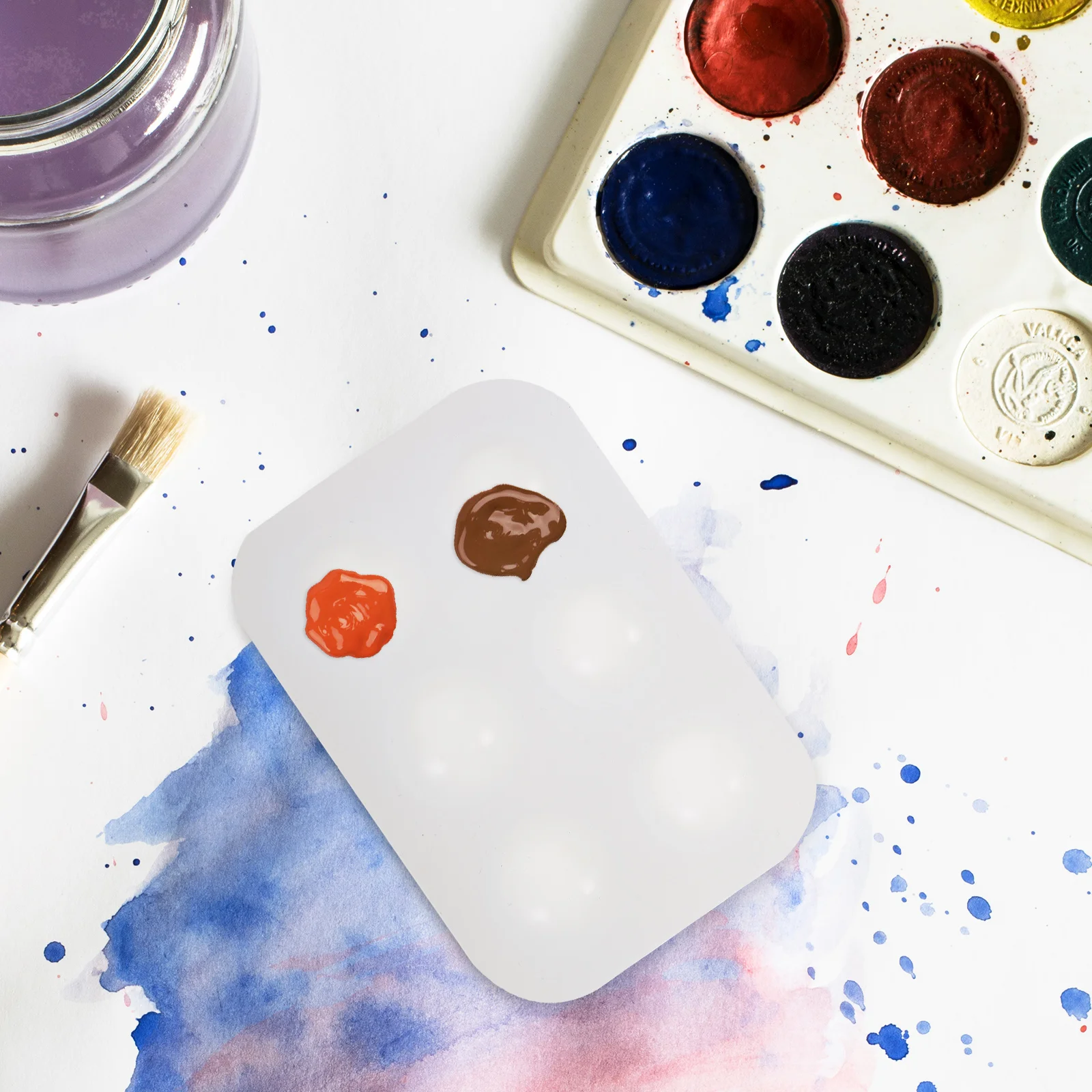 Прямоугольная акварельная палитра силиконовая пластина с шестью отверстиями