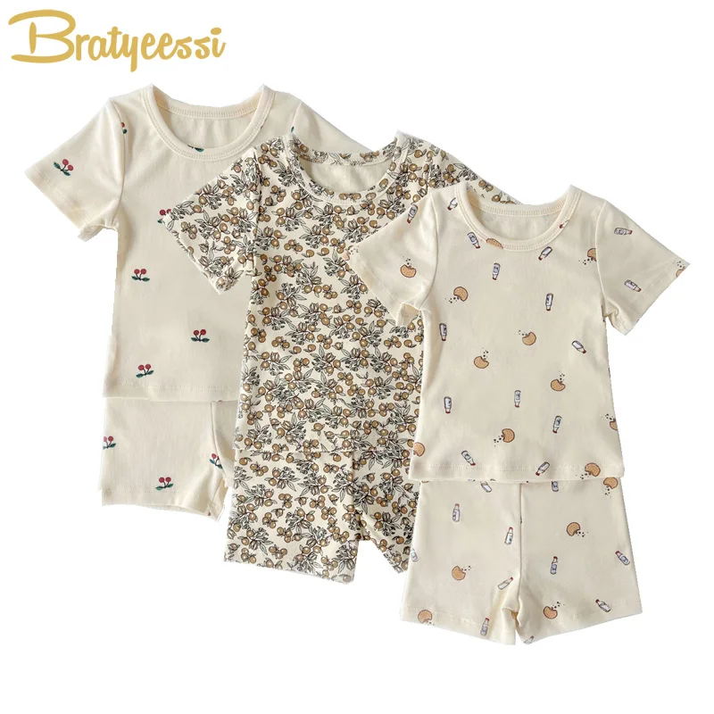 

Summer Baby Girl Clothes Muslin Casual Kids Boys Outfit Sets Cartoon Short Sleeves T Shirts Shorts 2PCS Children Clothing Suit