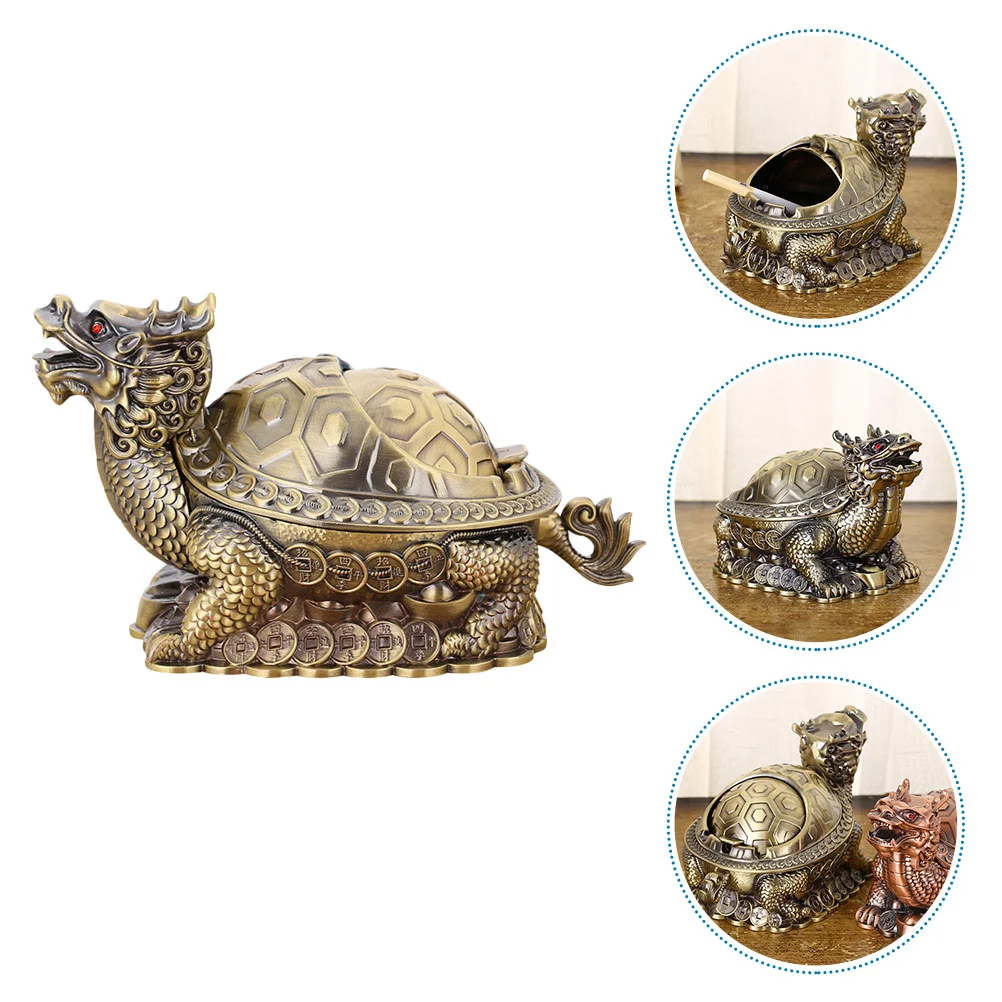 

Ashtray Ash Holder Tray Metal Ashtrays Desktop Smoker Turtle Lid Feng Office Cigar Retro Odor Vintage Decorative Table Shui Jar