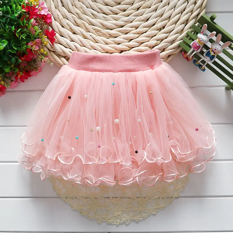 

Girls' Skirt Spring and Autumn Colorful Pearl Little Girl Waist Skirt Children Tulle Tutu Skirt Baby Princess Short Skirt