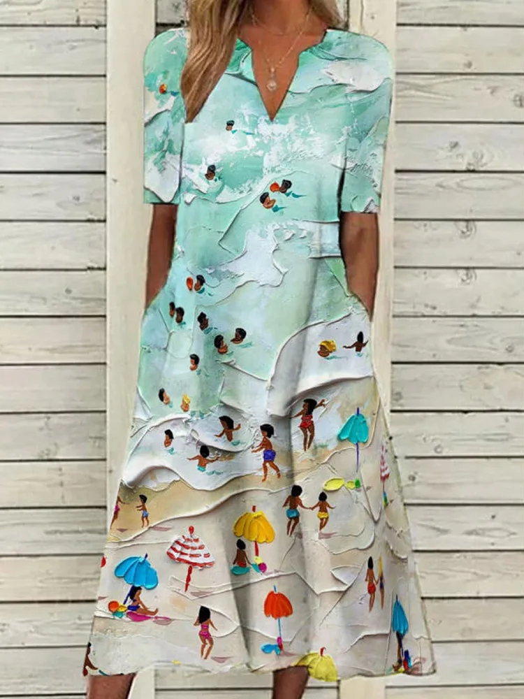 

Элегантное летнее Новое Женское платье с карманами для вечерние, женское повседневное длинное платье-трапеция, рубашка с коротким рукавом ...