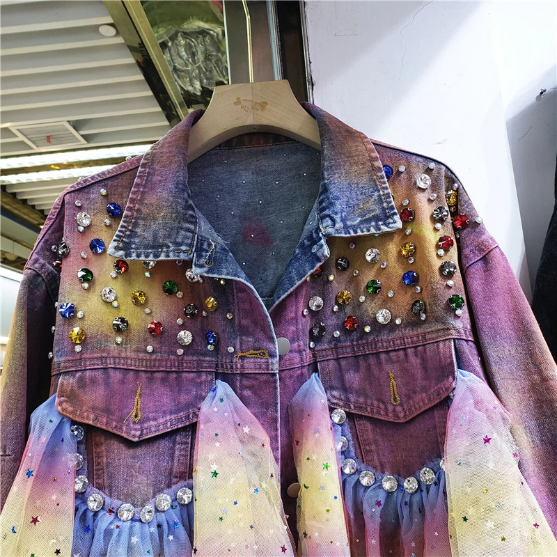 Женская джинсовая куртка демисезонная Свободная в европейском стиле с крупными