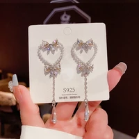 new long earring butterfly heart tassel dangle earrings for women crystal elegant party jewelry korean fashion