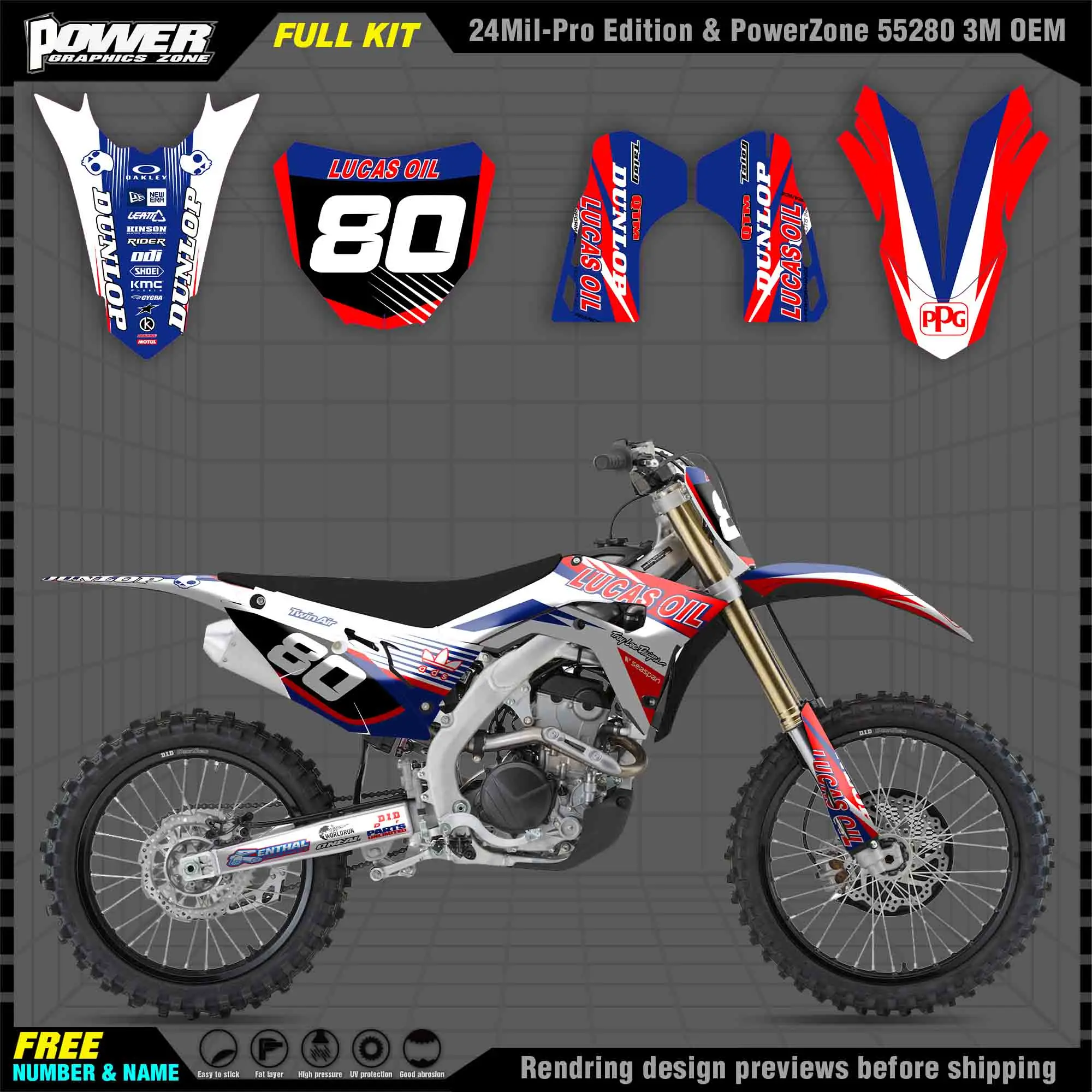 

PowerZone Custom Team Graphics Backgrounds Decals Stickers Kit For HONDA 2018 2019 2020 CRF250R 2017 2018 2019 2020 CRF450 016